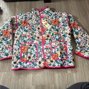 Floral Quilted Jacket with Pink Edging